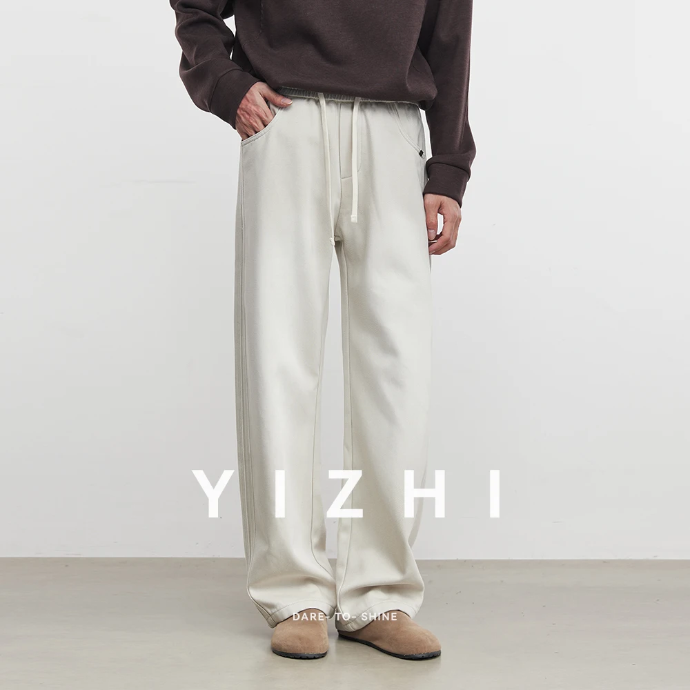 

Men's Fashion Fleece-Lined Straight-Leg Jeans 2025 Autumn Winter New Drawstring Elastic Waist Solid Color Loose Casual Pants