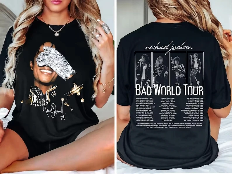 Summer Fashion Trendy Tee Men Women Vintage Top Michael Jackson Bad World Tour 1987 T-shirt King of Pop Unisex Fan Gift