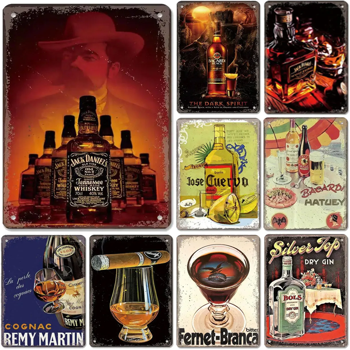 Whiskey Metal Tin Signs Bacardi Wall Decoration Plaque Vintage Art Poster Iron Painting for Man Cave Home Cafe Garden Club Bar