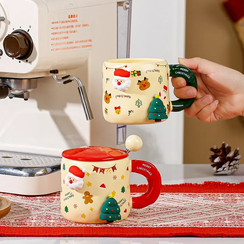 Christmas themed ceramic mug coffee cup water cup breakfast milk cup Home kitchen drinking cup Cup body magnet adsorption doll