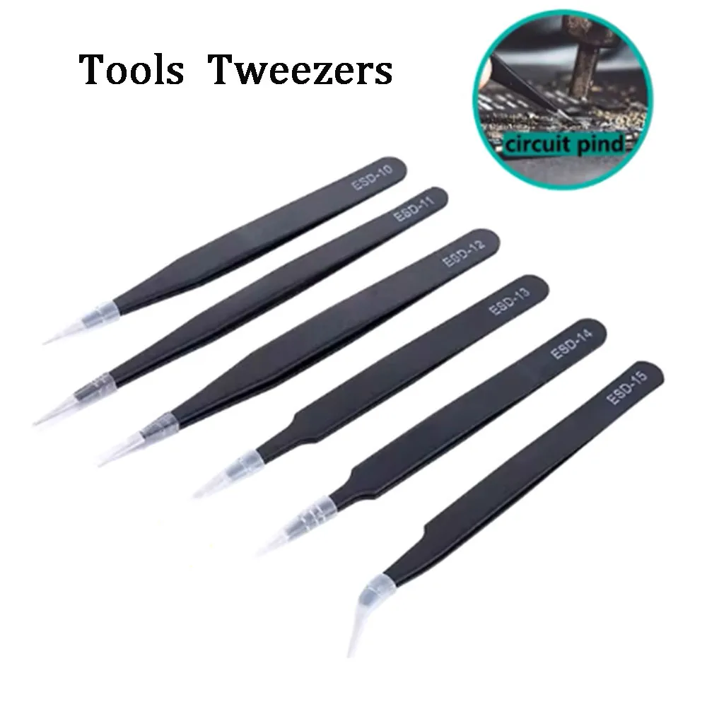 

2/6pcs Precision Tweezers Set ESD Anti-Static Stainless Steel Tweezers Repair Tools for Electronics Repair Soldering Craft