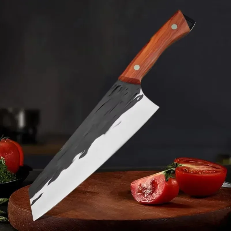 Geschmiedetes Hackmesser, Metzger, Ausbeinmesser, Hacken von Gemüse, Küchenmesser aus Edelstahl, Holzgriff, Kochschneidemesser