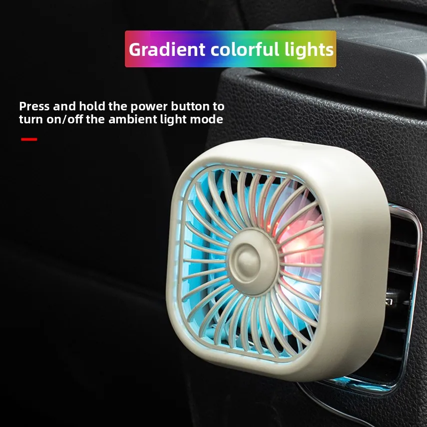 New Usb Electric Fan With Ambient Light, Car-mounted Mini Fan, Air Conditioner Vent Clip-on Fan, Powerful Airflow, Multi-color