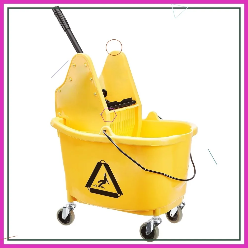 

35-Quart Rectangular Floor Mop Bucket with Down Press Wringer, Yellow - Durable and Portable