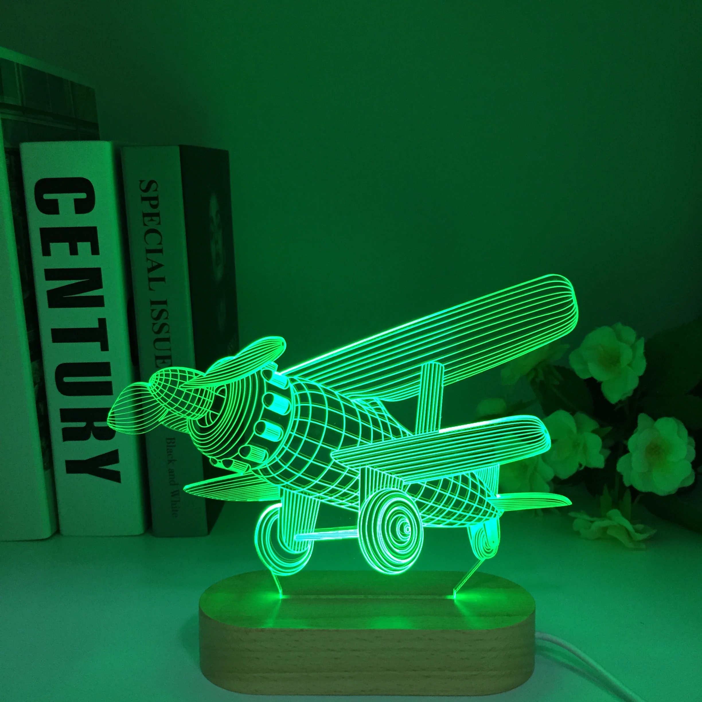 Remote Plane 3D Lamp Illusion Night Light for Bedroom Decoration Table Lamp Gift Toys for Kids Birthday Party Boy Wooden Present