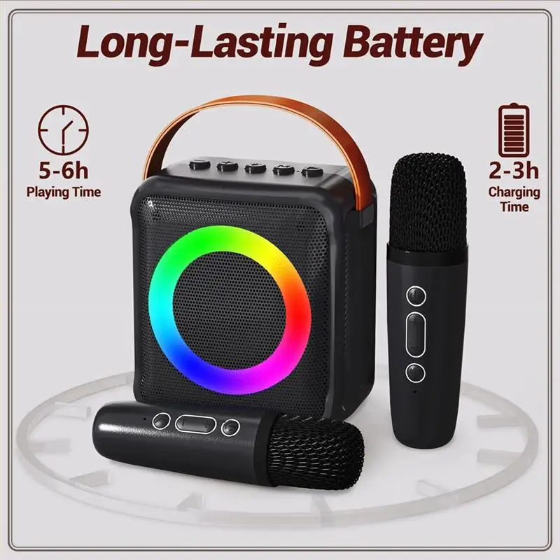 

Reliable-Multifunctional Bluetooth Audio Portable Microphone Colorful Led Atmosphere Lamp Home Karaoke Speaker,Multifunctional B