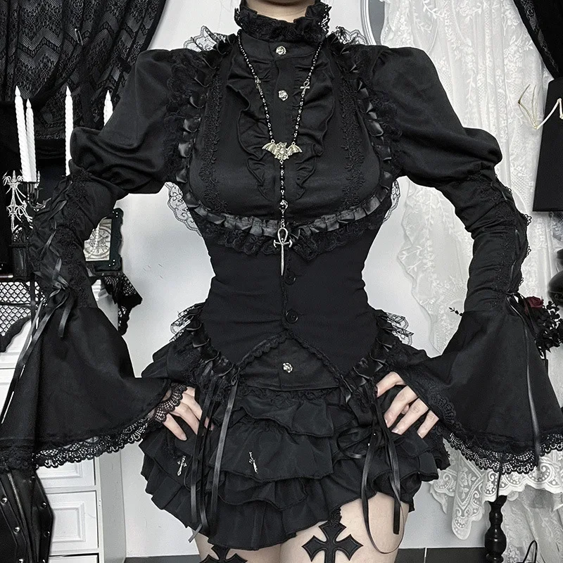 Goth escuro vintage halter renda guarnição espartilho topo para mulheres halloween roupas góticas sem mangas sem costas recortadas topos casaco dia das bruxas