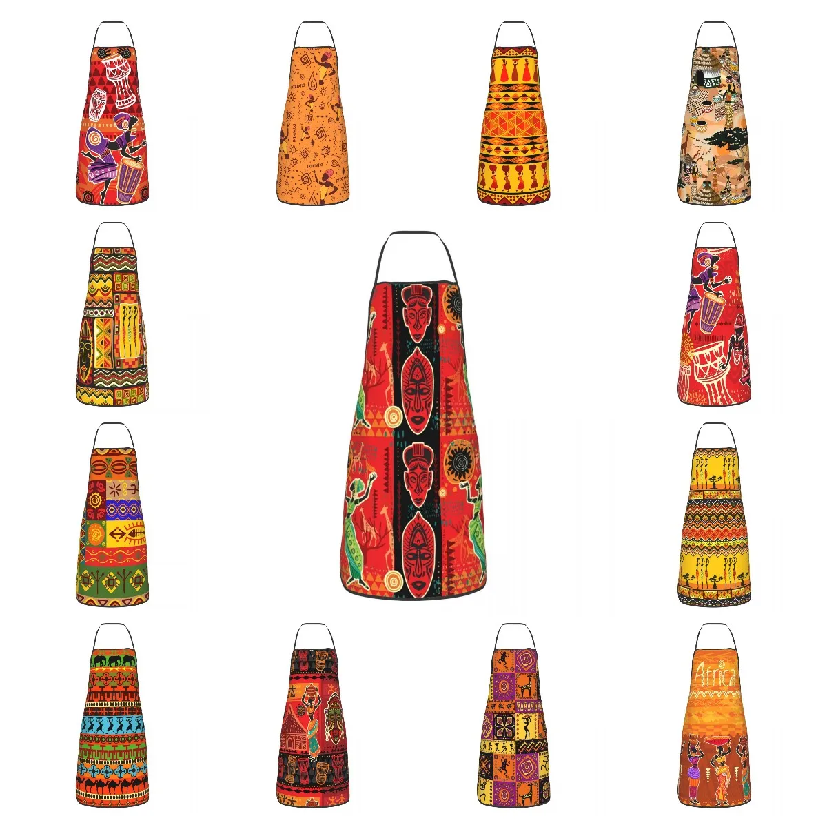 African Ethnic Motifs Bib Aprons Women Men Unisex Kitchen Chef Africa Art Culture Tablier Cuisine for Cooking Baking Painting