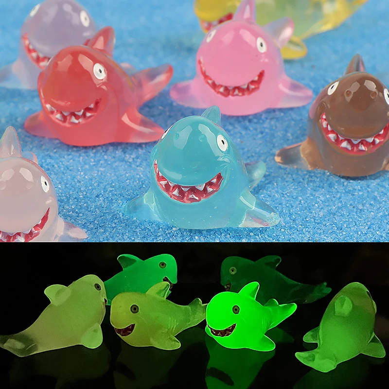 New 1PC Cute Night Light Cute Little Shark Micro Landscape Fish Tank Small Ornament Cartoon DIY Little Shark Resin Accessories