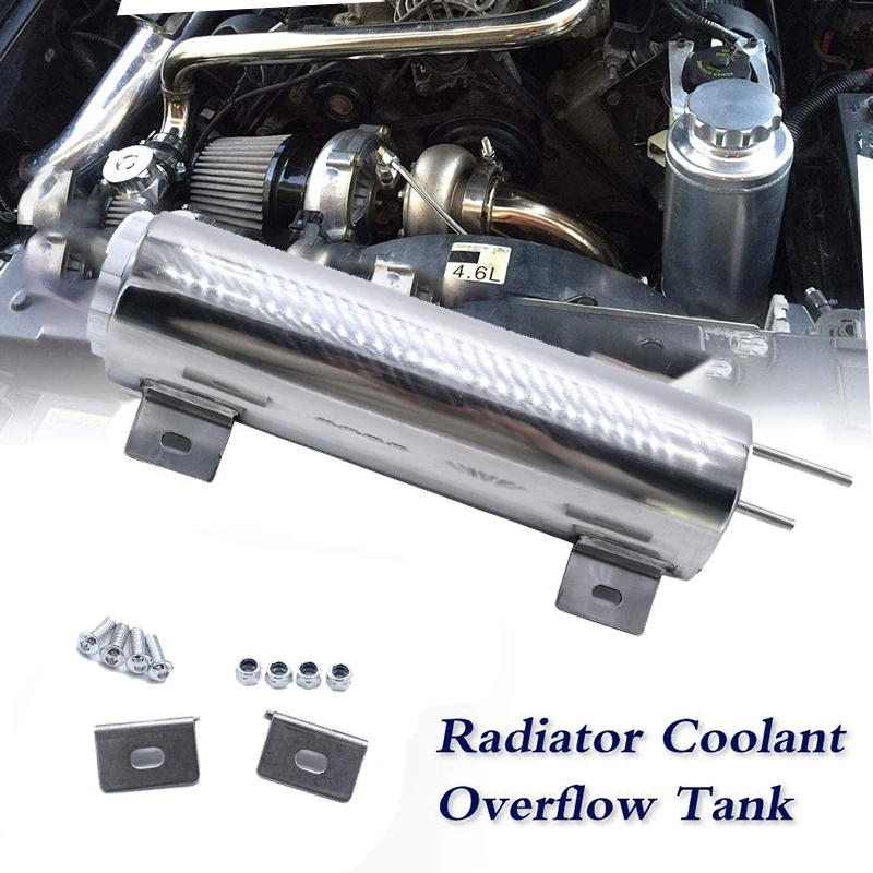 3x10 Inch 32 Oz Stainless Steel Polished Radiator Overflow Tank Bottle Catch Can Car Modification Cooling