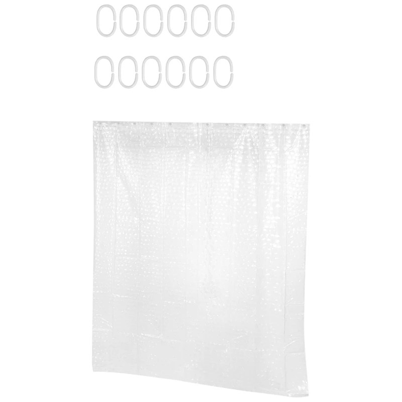 Clear EVA Shower Curtain Liner Waterproof Transparent 3D Water Square Bathroom Curtain In 71Inch X 79Inch, 12 Hooks