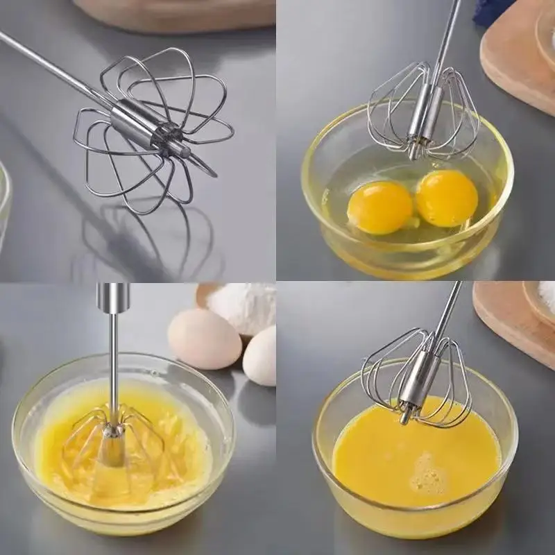 Hand Pressure Semi-automatic Egg Beater Stainless Steel Kitchen Accessories Tools Self Turning Cream Utensils Whisk Manual Mixer