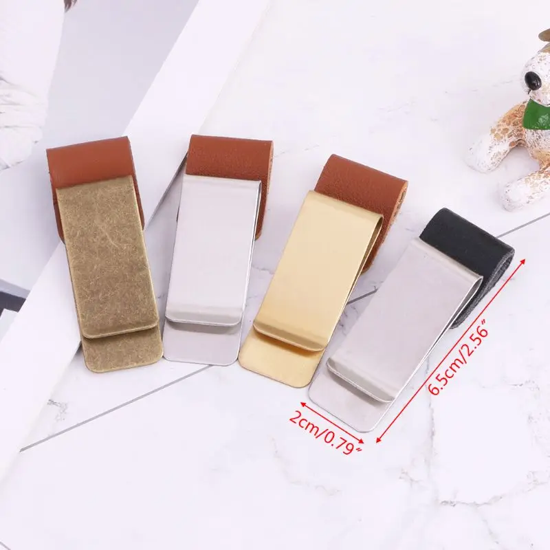 Handmade Leather Stainless Steel Pen Holder Clip Journal Notebook Paper Folder P9JD