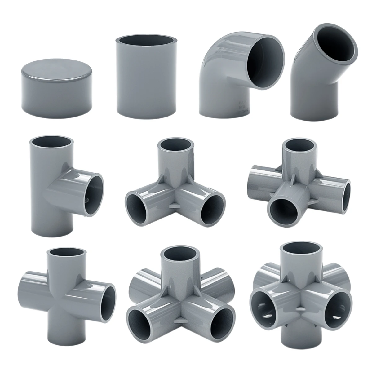 Gray ID 20/25/32mm PVC Pipe Connector PVC Straight Elbow Tee Joints Aquarium Pipe Fittings Home DIY Tube 3 4 5 6 Ways Joints