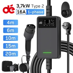 dé EV Charger Portable 3,7kW 16A 1 phase Type 2 Charging Cable Electric Car Charger 6m 10m 15m 20m Schuko Plug for Home Outdoor