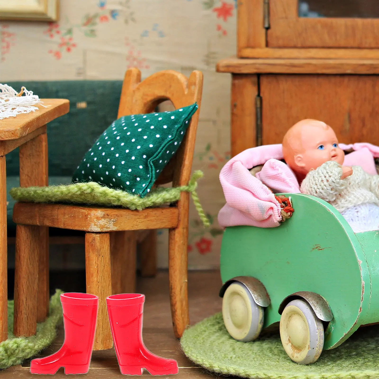 

Mini Rain Boots Plastic Straight Tube Design Christmas Scene Decoration Pretend Play Accessories for Miniature Garden Setup