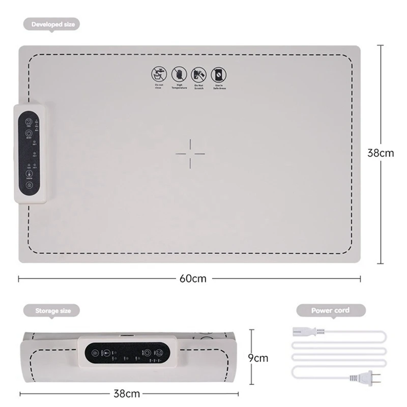 Foldable Flexible Silicone Household Table Hot Plate, 3-Speed Adjustable Temperature Food Heating Pad US Plug