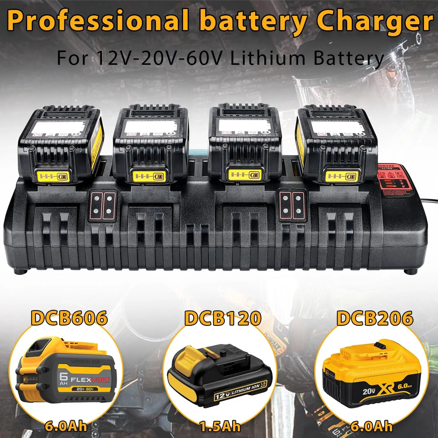 Replacement for Dewalt Battery Charger DCB104 4-Port Rapid Charger Station Compatible with Dewalt 20V Battery DCB206 DCB200 DCB2