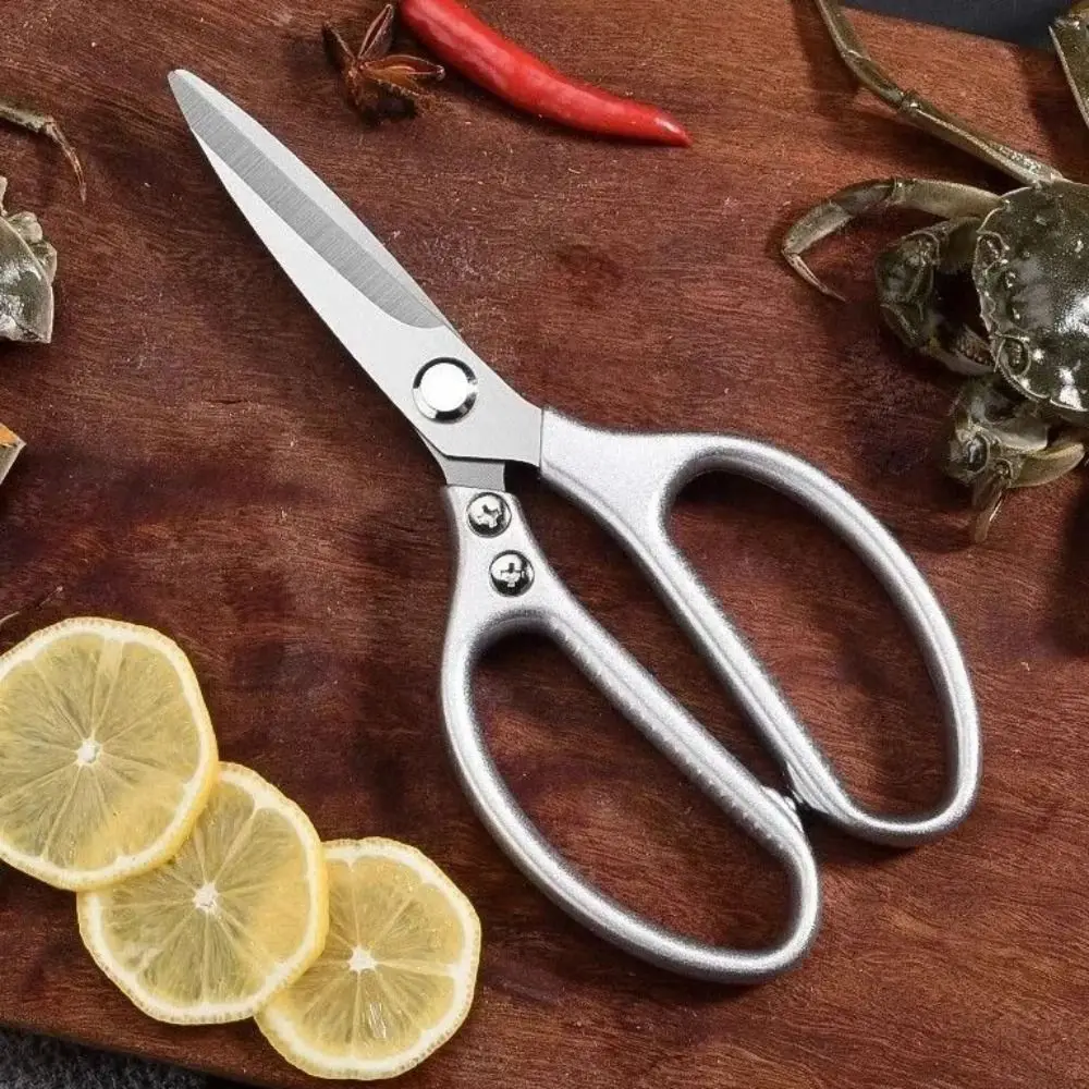 

Household Stainless Steel Kitchen Scissors High Hardness Silver Chicken Bone Scissors Non -slip Handle Barbecue Scissors Meat