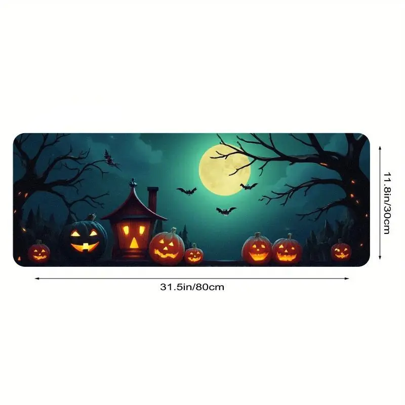 قطعة واحدة من لوحة الماوس الممتدة للهالوين جاك أو فانوس والقمر الكامل مع خفافيش، طباعة عالية الدقة، حصيرة مكتبية ذات سطح أملس مضادة للانزلاق للألعاب، #3