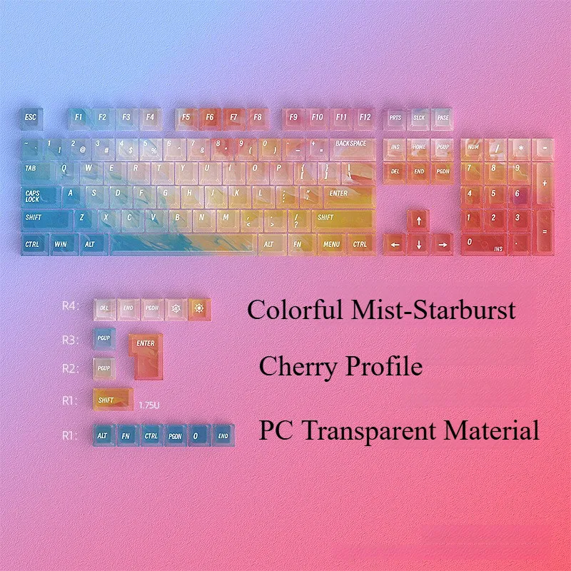 Colorate Mist Starburst Copritasti PC Trasparente Cherry Profilo Set completo per tastiera meccanica 108% 99% 87% 75% 66% 60%