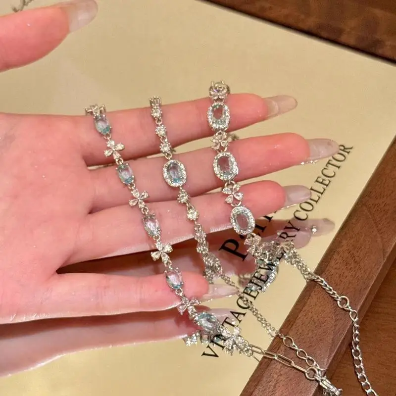Blaues Zirkon-Kreuz-Armband für Damen, Sommerliches Süßes Kristall-Armband, Verstellbarer Modeschmuck für Hochzeitsgäste – Detail 3