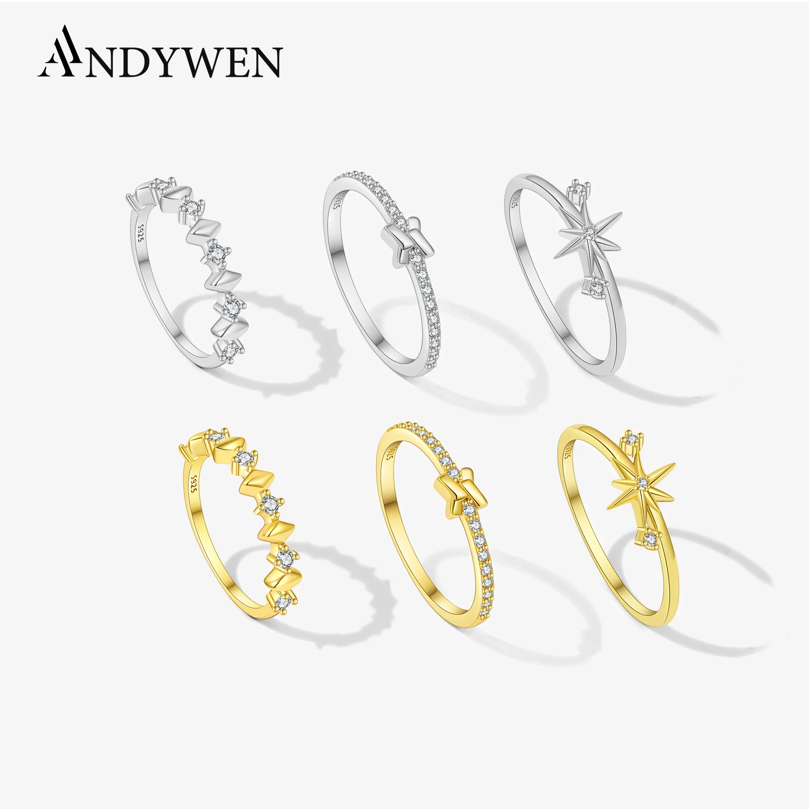 

ANDYWEN 925 Sterling Silver Star Climber Ring CZ Zircon Women 2025 New Sparkle Luxury Wedding Anniversary Gift Fine Jewelry
