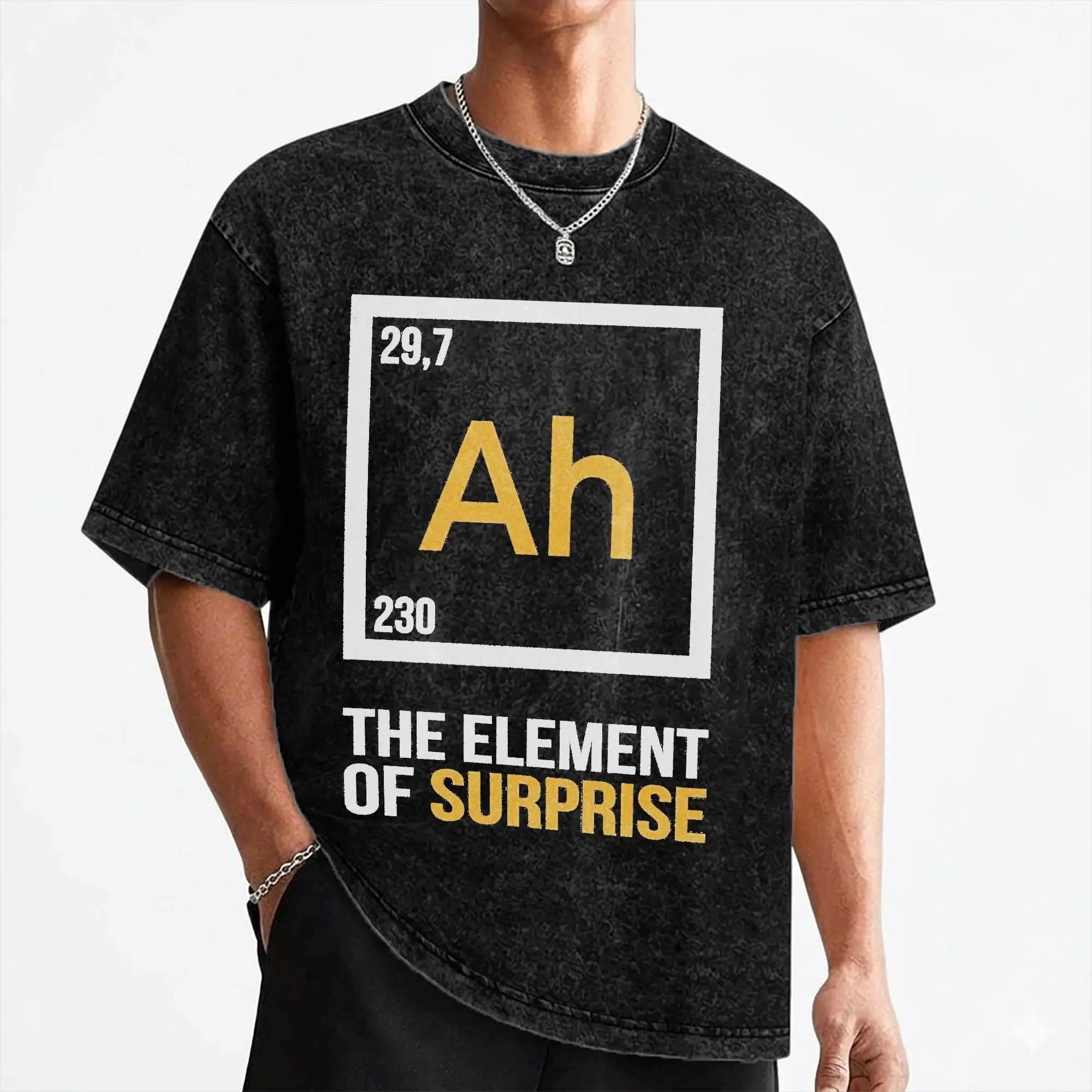 Ah! The Element Of Surprise Washed T Shirts Streetwear Retro T-Shirts Perioduic Table Tee Shirt for Men  Cotton Oversize Summer