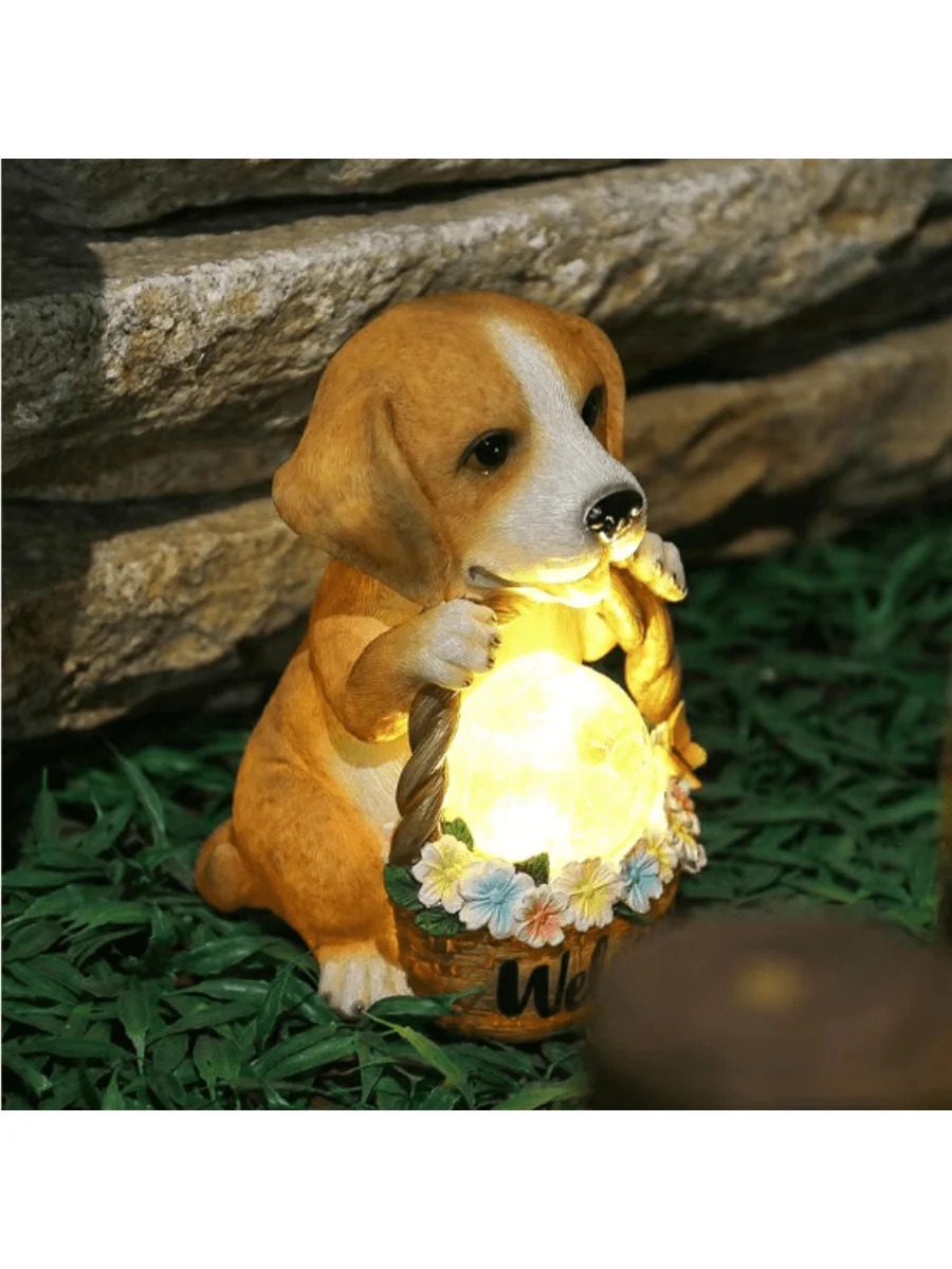 Garden Statue Resin Dog Figure Solar Energy Figurine Lighting for Patio Decor Ornament Outdoor Garden Lawn Decor