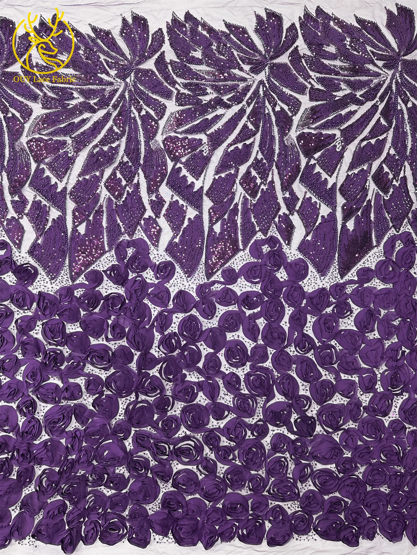 Rosa 3D Mode-Mesh-Tüll-Spitzenstoff 2026 Nigerianischer Perlen-Pailletten-Spitzenstoff für Damen Hochzeits- und Abendkleider zum Nähen 5 Yards – Detail 9