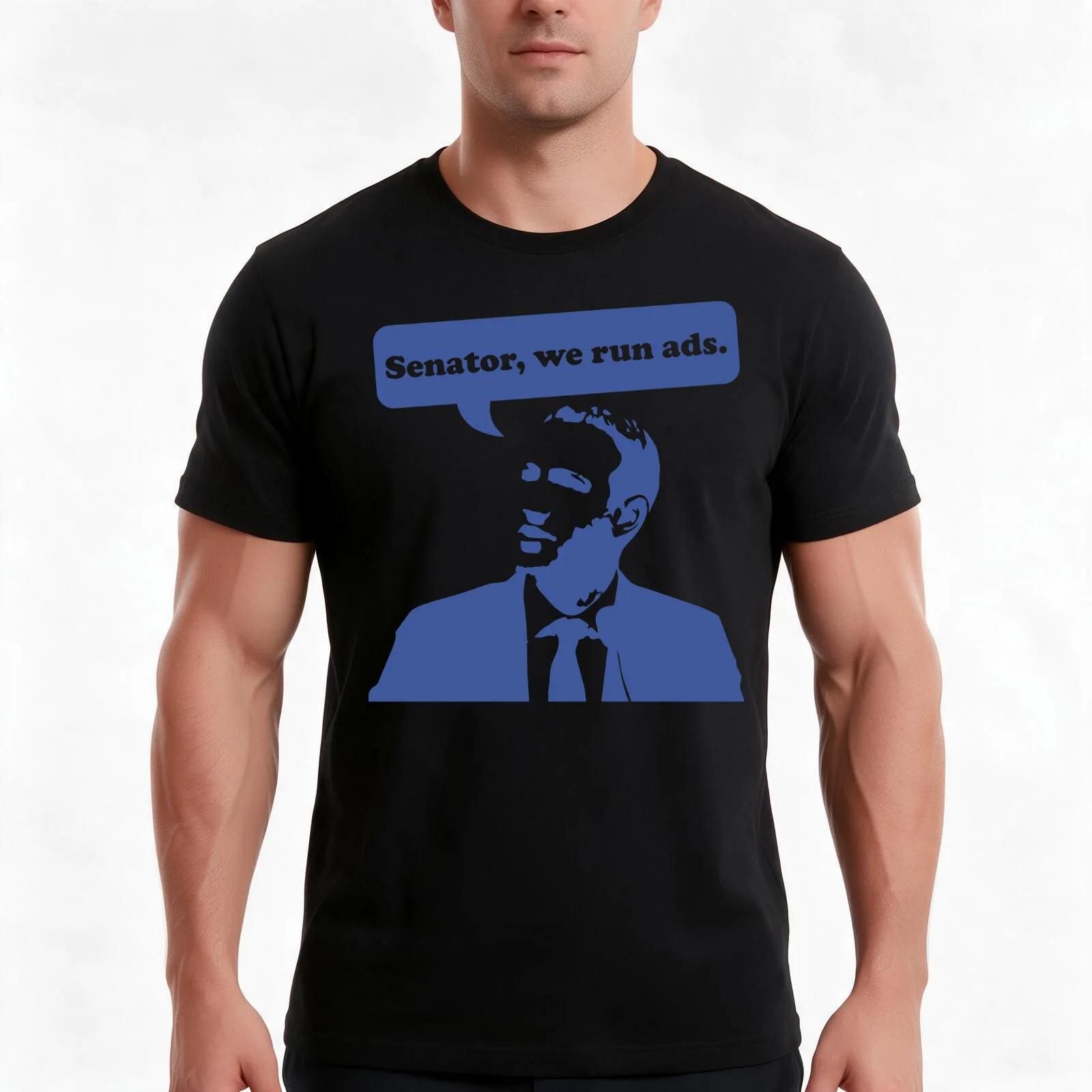 Senator, we run ads. T-Shirt, Summer Casual Cotton Tee, Oversized Streetwear Tops, Vintage Graphic Print, Loose Fit Short Sleeve
