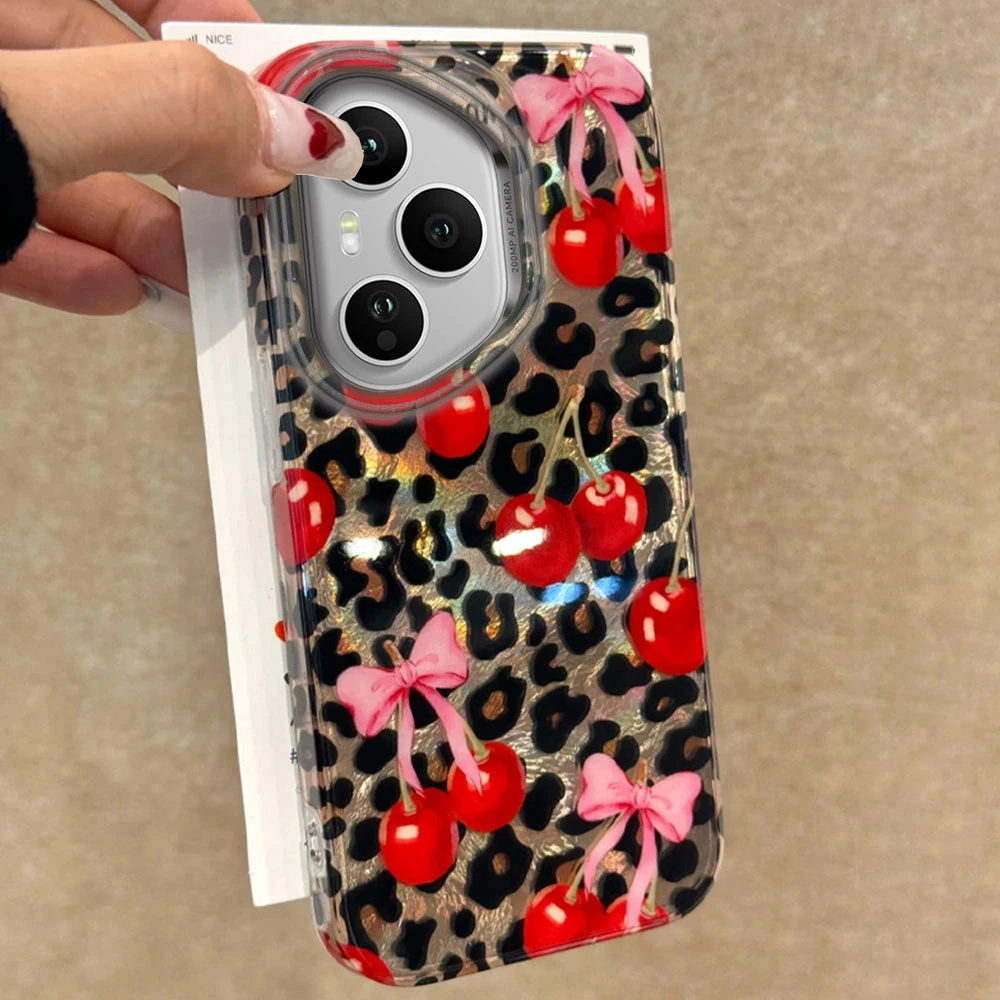 Leopard Rote Kirsche Frauen Mädchen Telefon Fall Für Honor 400 200 90 Smart Pro Magie 7 6 5 70 Lite X9c X9a X8a X8b X6a X6c X7b X6 Abdeckung