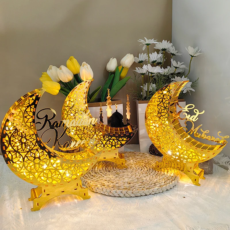 

Beautiful LED Night Light Acrylic Mirror Moon Castle for Ramadan Kareem and Eid Al-Fitr Table Decor