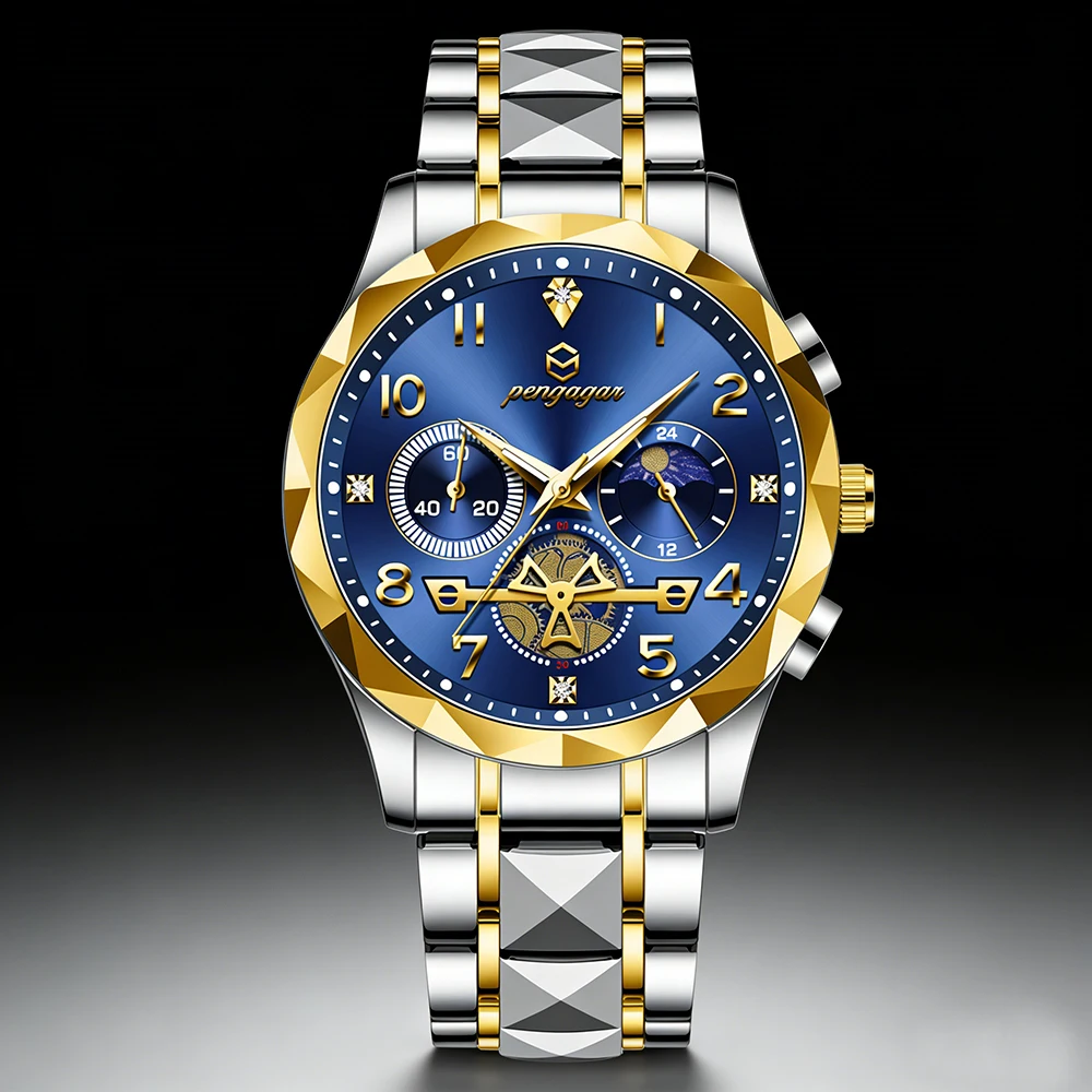 

PENGAGAR Luxury Men Watch Top Original Waterproof Luminous Chronograph Man Wristwatch Stainless Steel Quartz Men's Watches Reloj