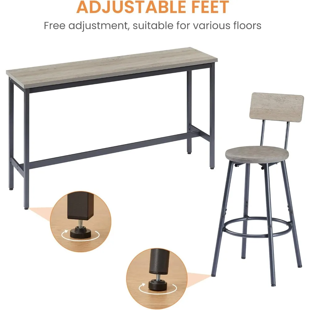 مجموعة طاولة بار طويلة مع 3 مقاعد بار منجدة من البولي يوريثان وطاولة بار صناعية وكراسي لطاولة الإفطار في المطبخ وغرفة المعيشة،