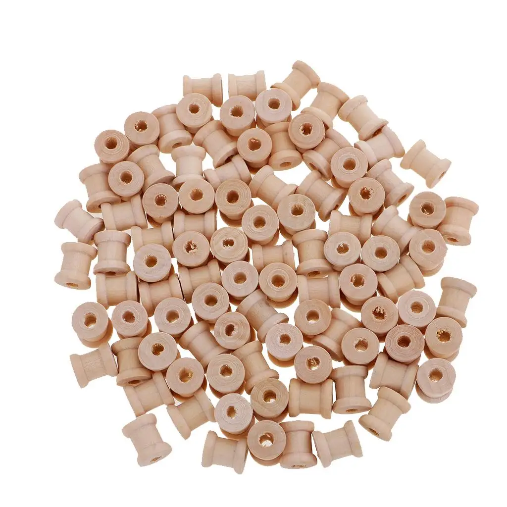 100 Packs Vintage Mini Wooden Empty Spools for Thread Trims Craft&Floss