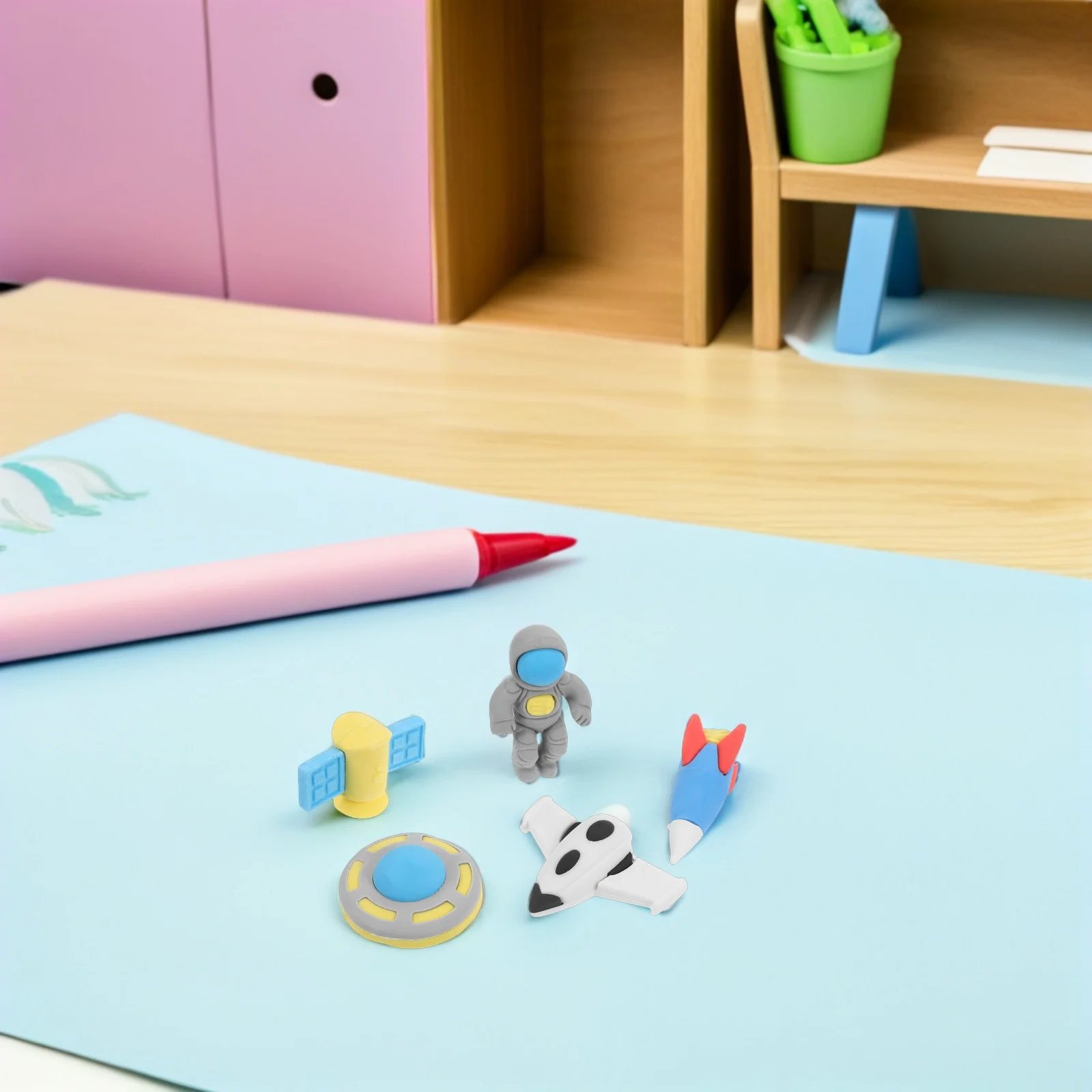 

50Pcs Space Theme Erasers Bulk Cute Mini Astronaut Rocket Satellite Designs for Kids Classroom Prizes and Outer Space Party