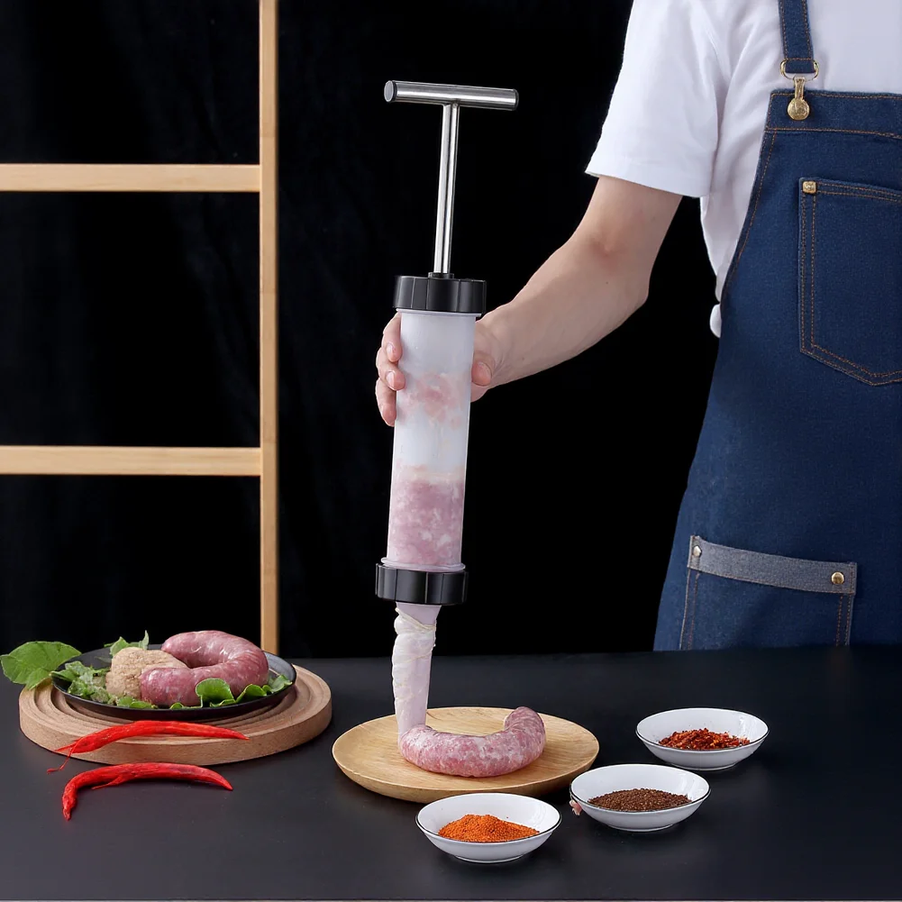 

Hand Press Sausage Stuffer Manual Sausage Maker for Home Use Compatible with Multiple Casings Includes 3 Nozzles 23mm 19mm 15mm