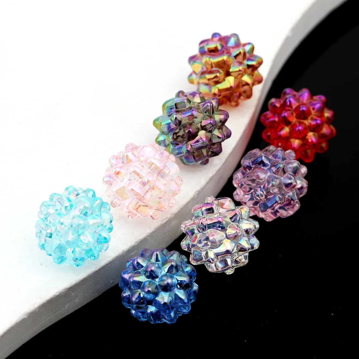 7pcs Random Color 1.5cm Aurora Spike Ball Acrylic Beads DIY Handmade Bracelet Jewelry Craft Supplies