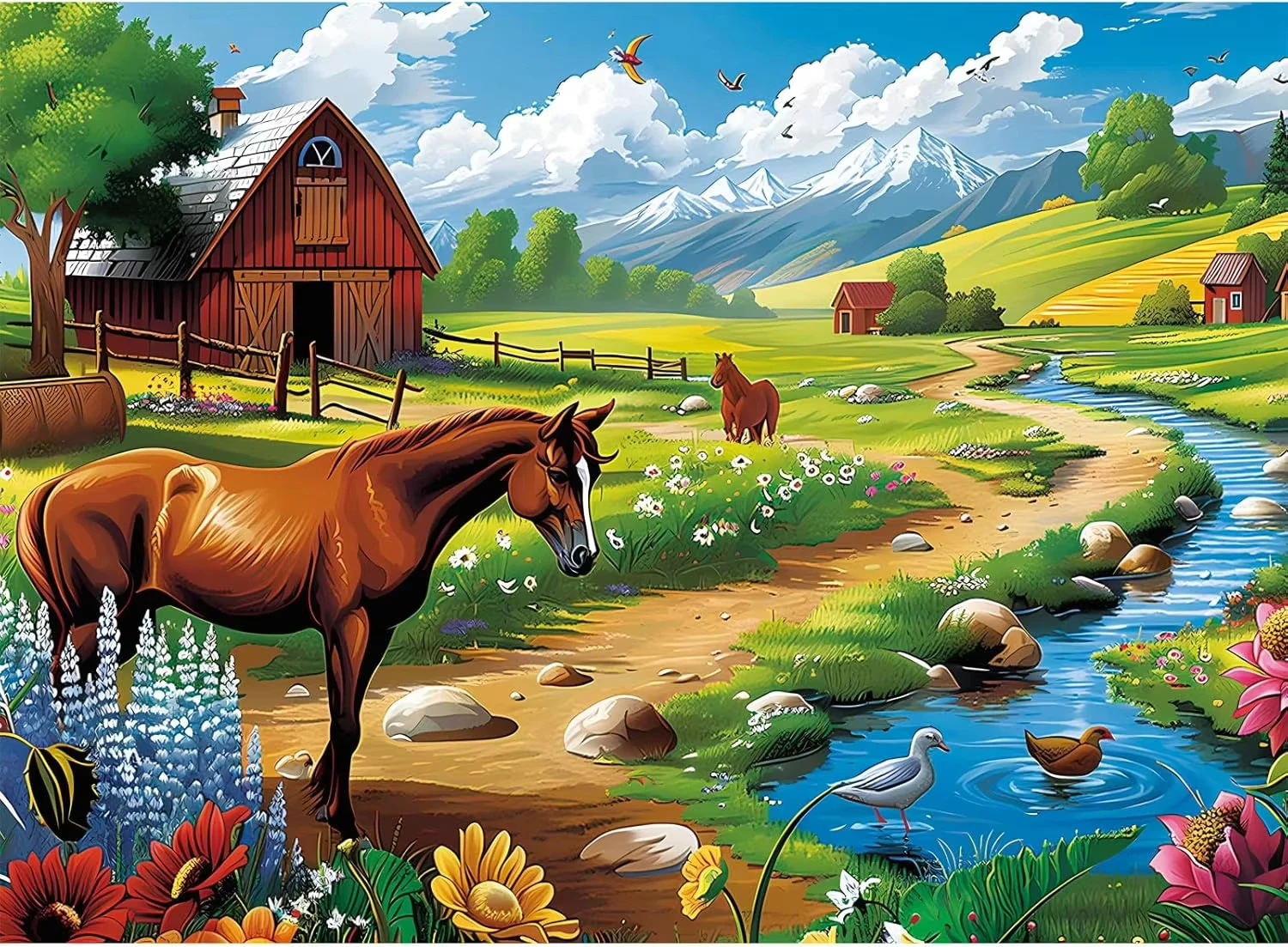 

A Horse By The River 500/1000/1200/2000 PCS Jigsaw Puzzles Family Activity Relaxing Games for Living Room Home Decor Gift