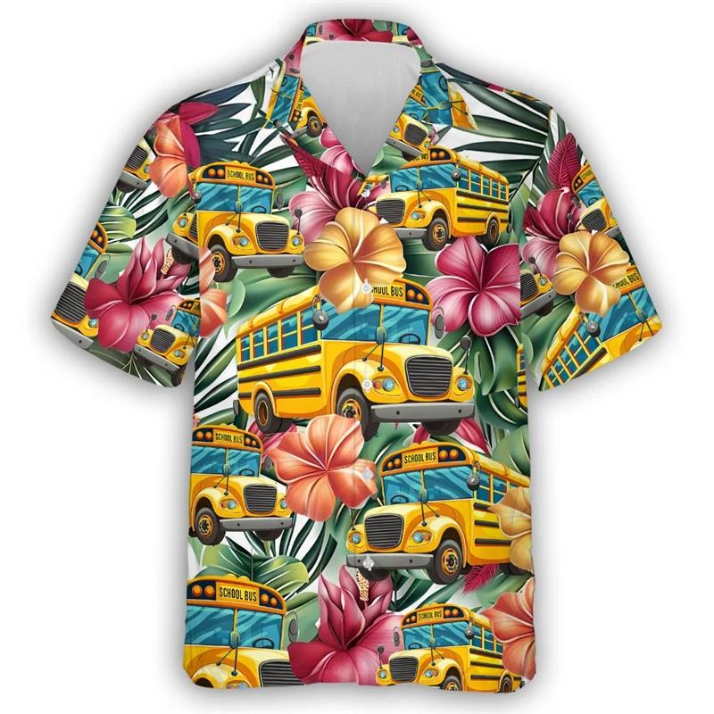 

School Bus Hawaii Shirts For Men Clothes Fashion Profession Driver Beach Shirt INTERNAL SHUTTL BUS Blouses Car Male Short Sleeve