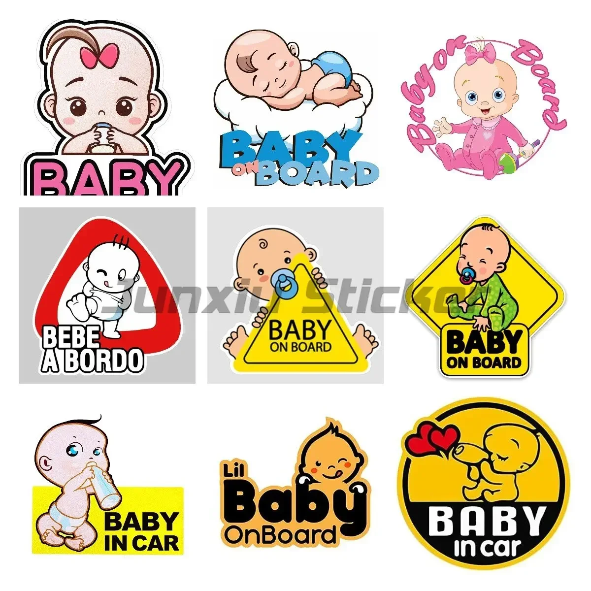 BABY IN CAR BABY ON BOARD Car Stickers Detachable Vinyl Self-adhesive Trunk Reminder Decals