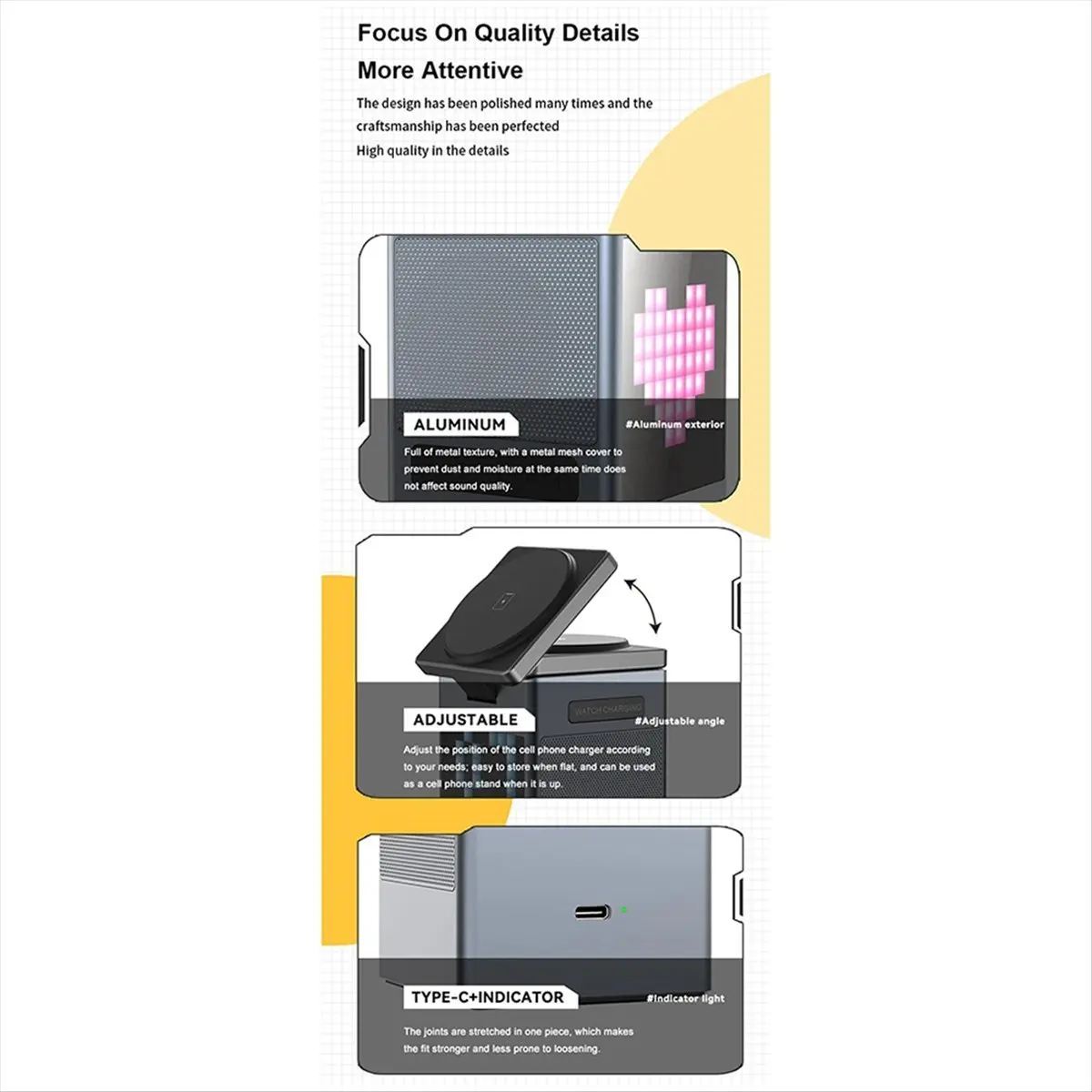 

Беспроводная зарядная станция ABFN Bluetooth Speaker 3-в-1 для iPhone 16 15 14 13 12 и Apple Watch 9 8 7 6 5 4 с быстрой зарядкой