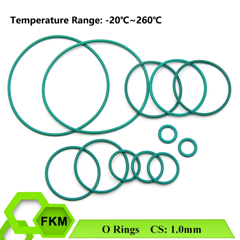 

10/50pcs Green FKM O Ring Sealing Gasket CS 1.0mm OD 4~30mm Insulation High Temperature Resistance Fluorine Rubber O Ring