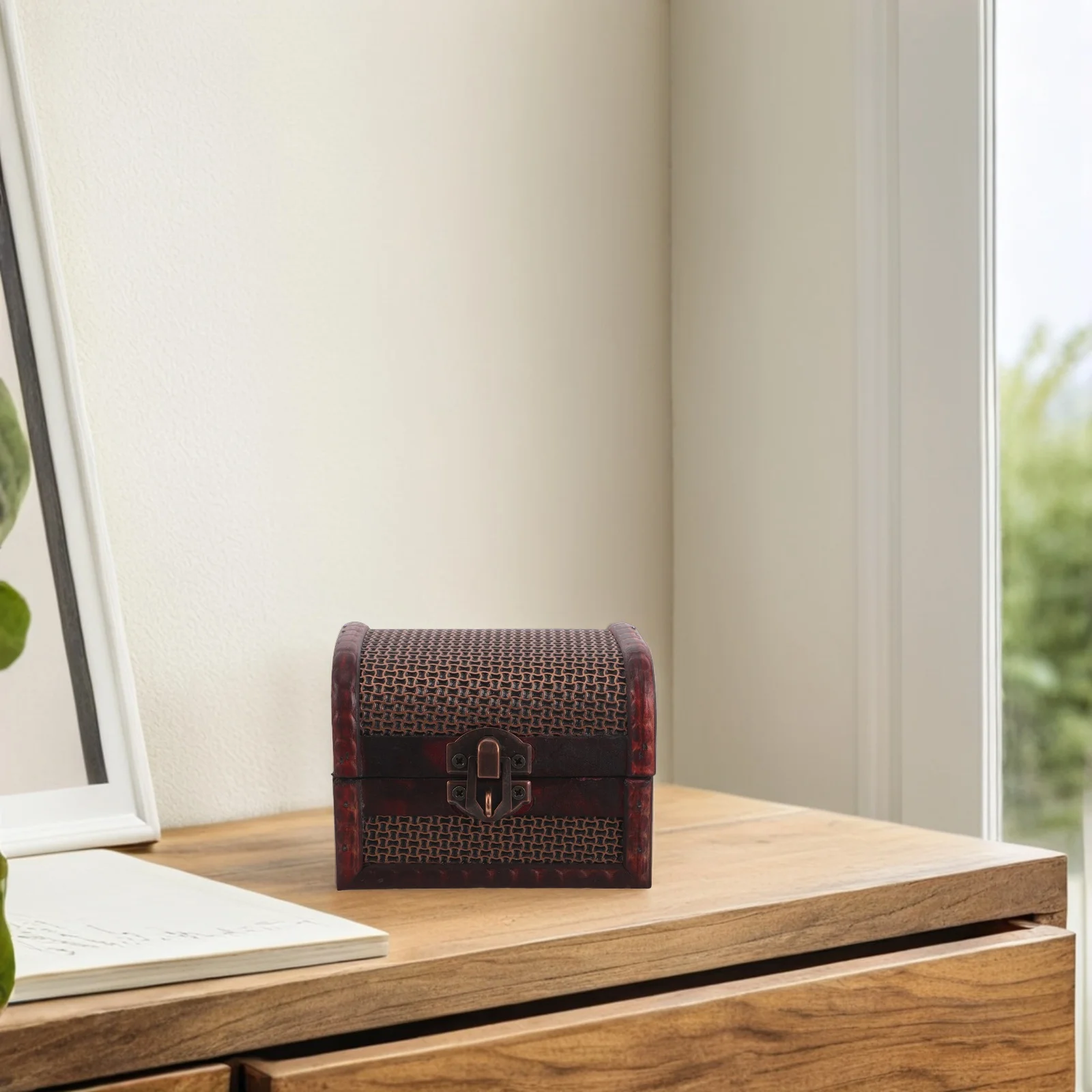 صندوق تخزين تذكار خشبي عتيق، حامل حلية، منظم مجوهرات صغير قابل للقفل، صندوق كنز مزخرف للمنزل #5