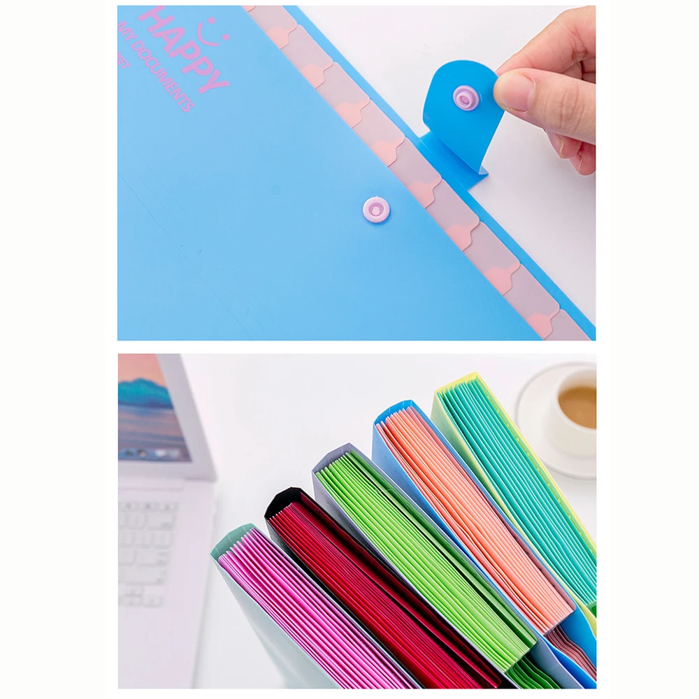 1pc A4 Plastic Portable File Folder 13 Layers Candy Colors Extension Wallet Bill Receipt File Sorting Organizer Folders