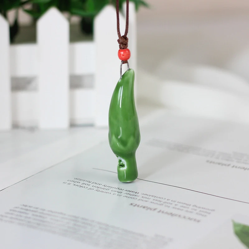 Jingdezhen Ceramic Whistle Necklace Creative Fresh Cartoon Chili Pepper Small Pendant Cute Sweater Chain