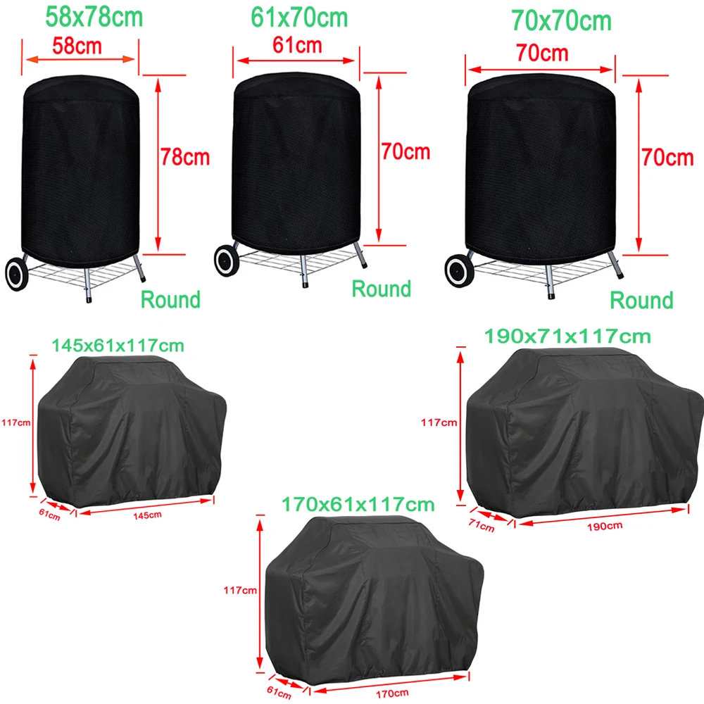 Black BBQ Cover Outdoor Dust Waterproof Weber Heavy Duty Grill Cover Rain Protective outdoor Barbecue cover round bbq grill