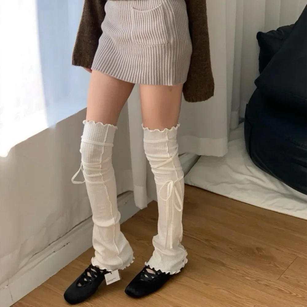 

Strappy Balletcore Leg Warmers Knee High Vertical Stripe Loose Socks Foot Cover Warm Stringy Selvedge Boots Cover Streetwear