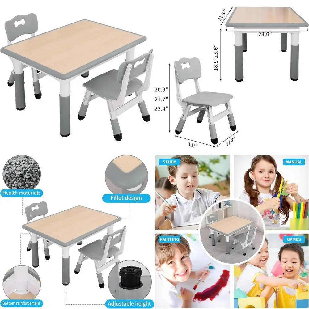 

Adjustable Height Kids Study Table and Chairs Set, Art Craft Table for Ages 2-10, Activity Desk for Preschool Furniture (BY-60-M